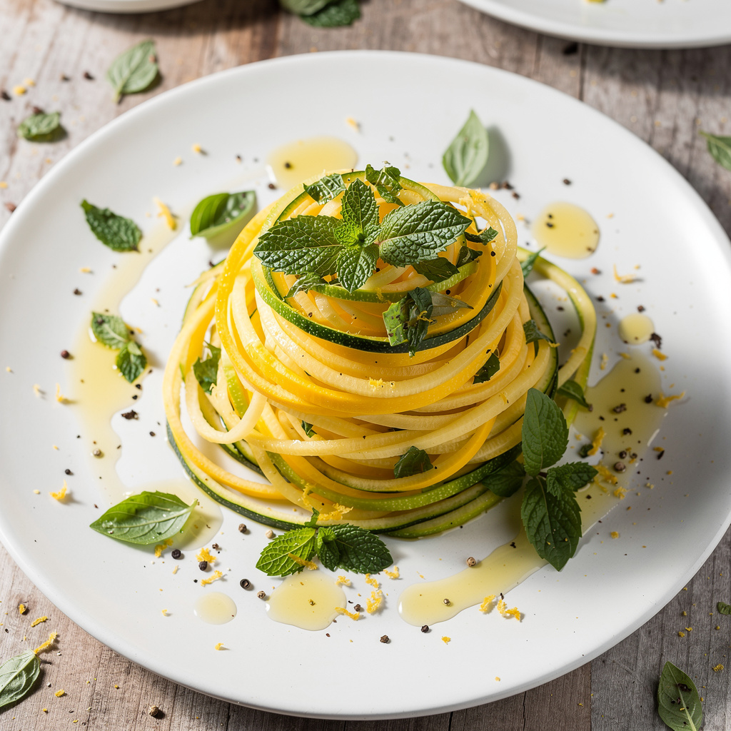 Spiralized Summer Squash "Noodles" with Basil & Mint