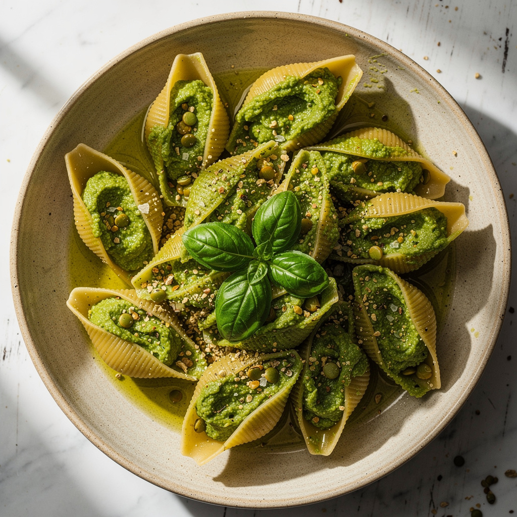 Vegan Pesto Stuffed Shells (with Split Peas!)
