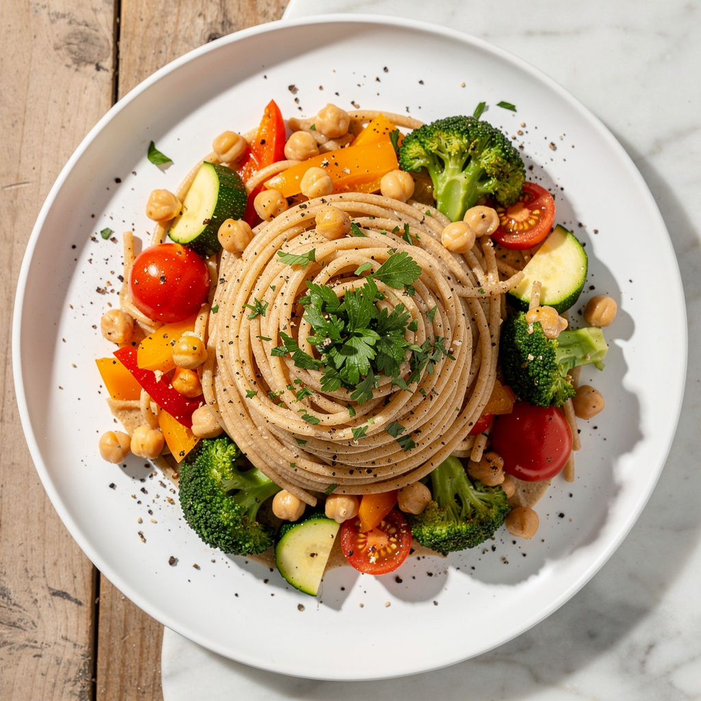 Healthy Creamy Pasta with Veggies and Chickpeas