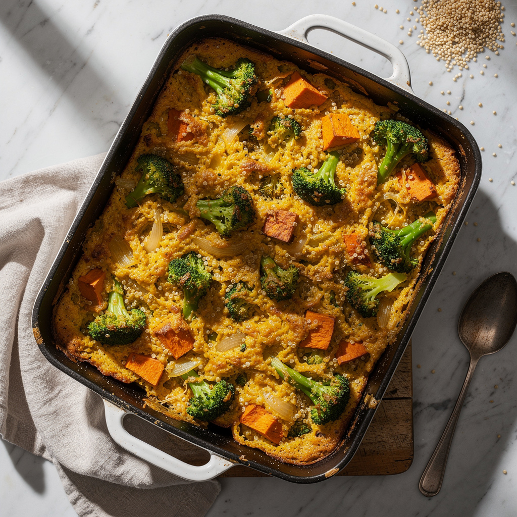 "Cheesy" Broccoli & Quinoa Casserole (Vegan)