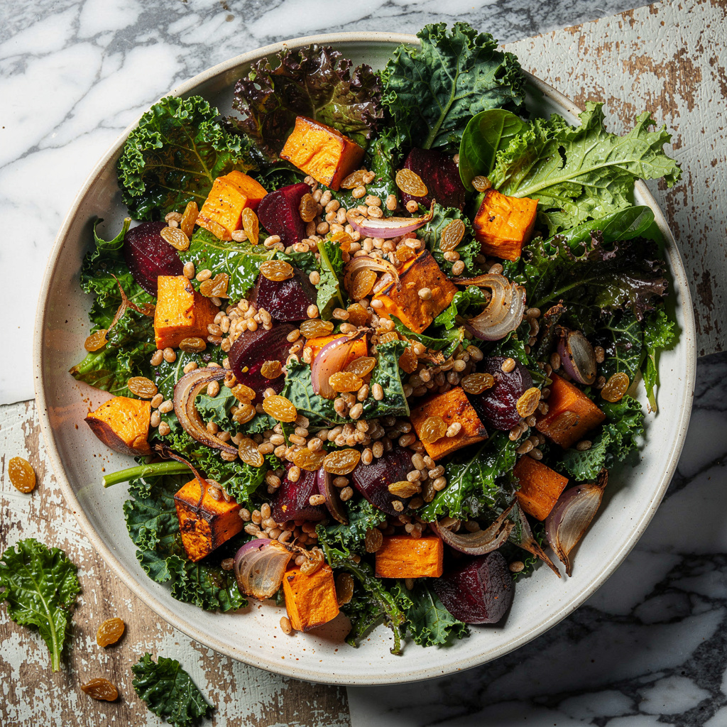 Wheat Berry and Roasted Vegetable Salad with Kale