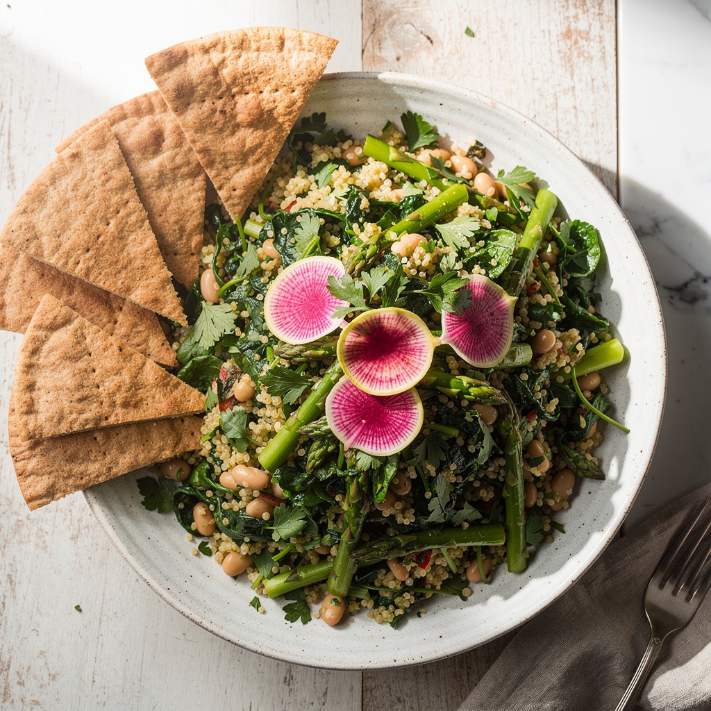 Spinach Tabbouleh Salad with Watermelon Radish
