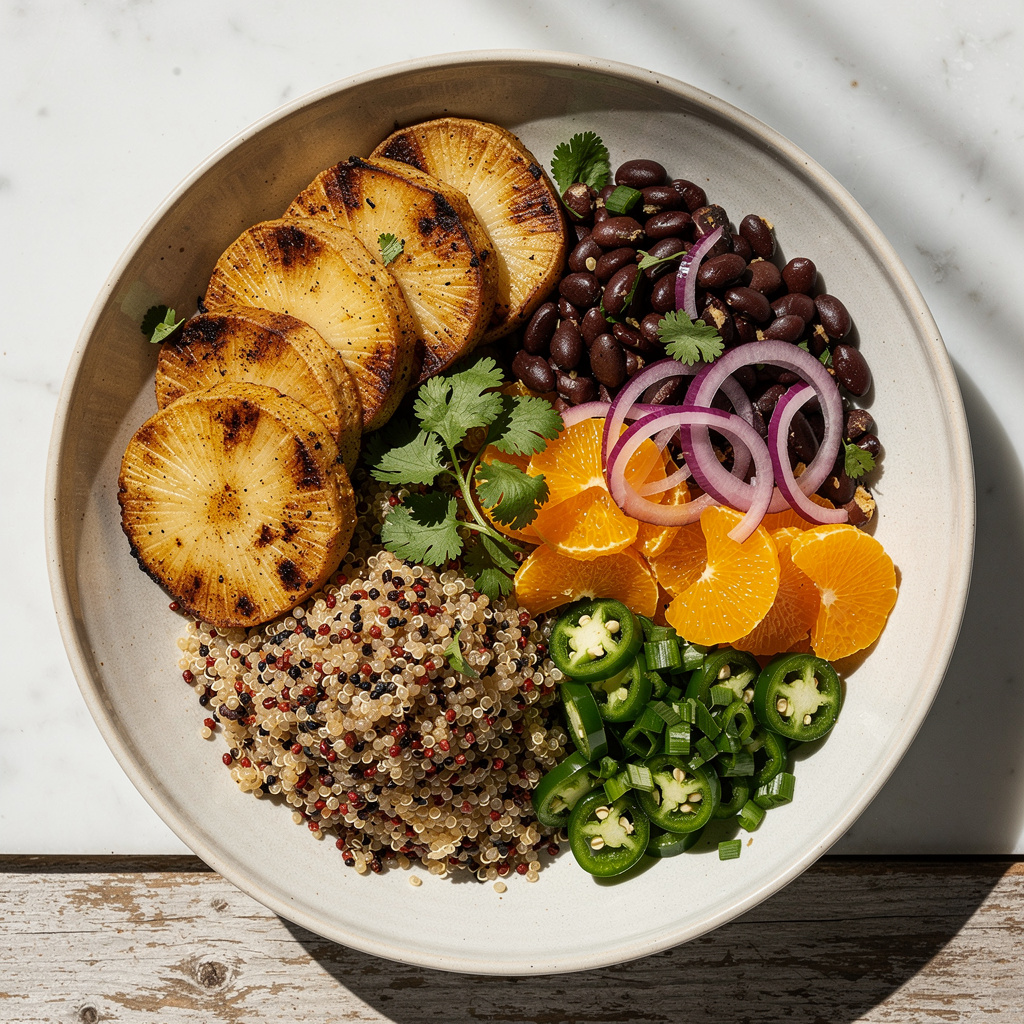 Celeriac Steak Asada with Black Bean Quinoa