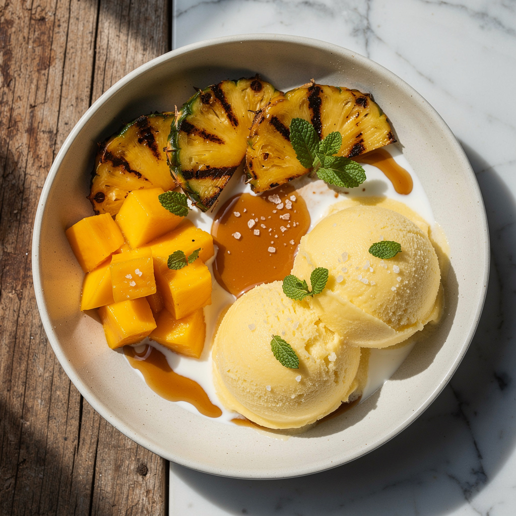 Grilled Pineapple with Minty Mango Nice Cream