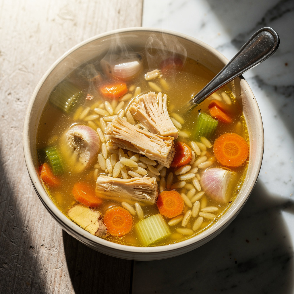 Lemon Orzo Soup with Jackfruit