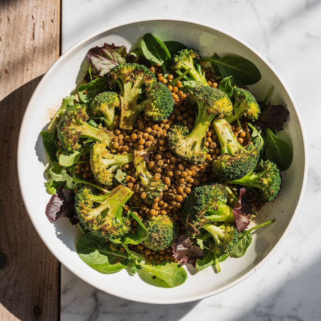 Roasted Broccoli & Lentil Lemon Salad