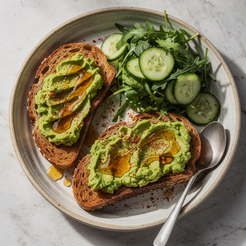 Hot Honey Avocado Toast with Side Salad