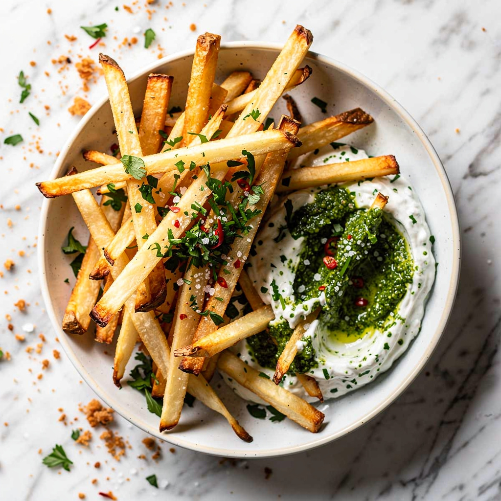 Jicama Fries with Chimichurri Yogurt Dip
