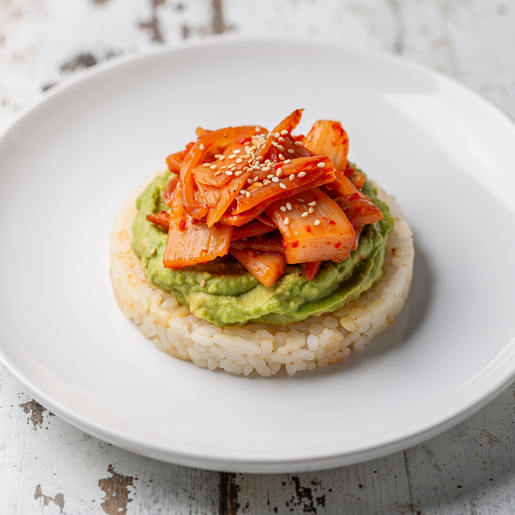 Avocado-Kimchi Rice Cakes