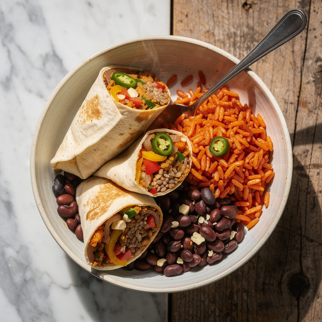 Burritos with Spanish Rice and Black Beans