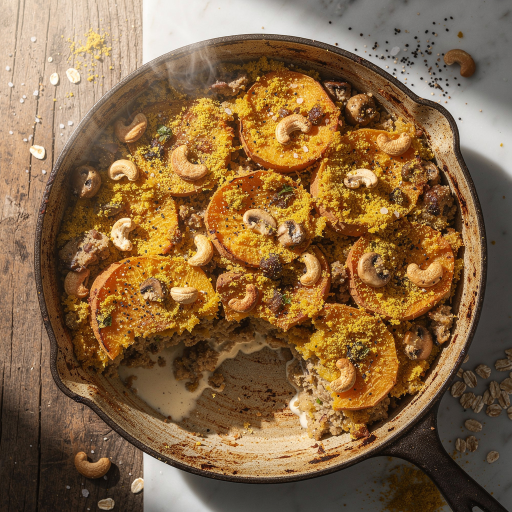 Sweet Potato Casserole with Herbed Mushroom Stuffing