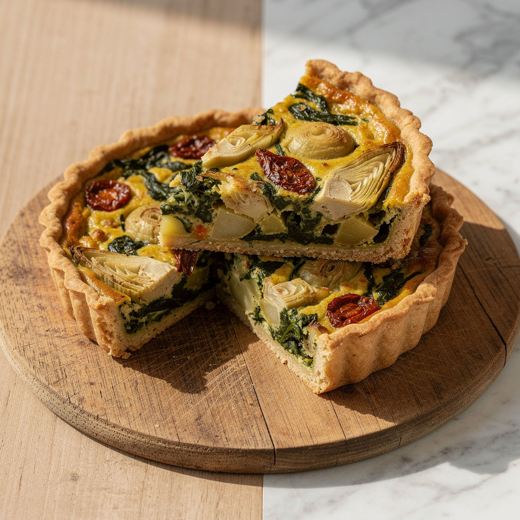 Quiche Florentine with Artichoke Hearts and Sun-Dried Tomatoes