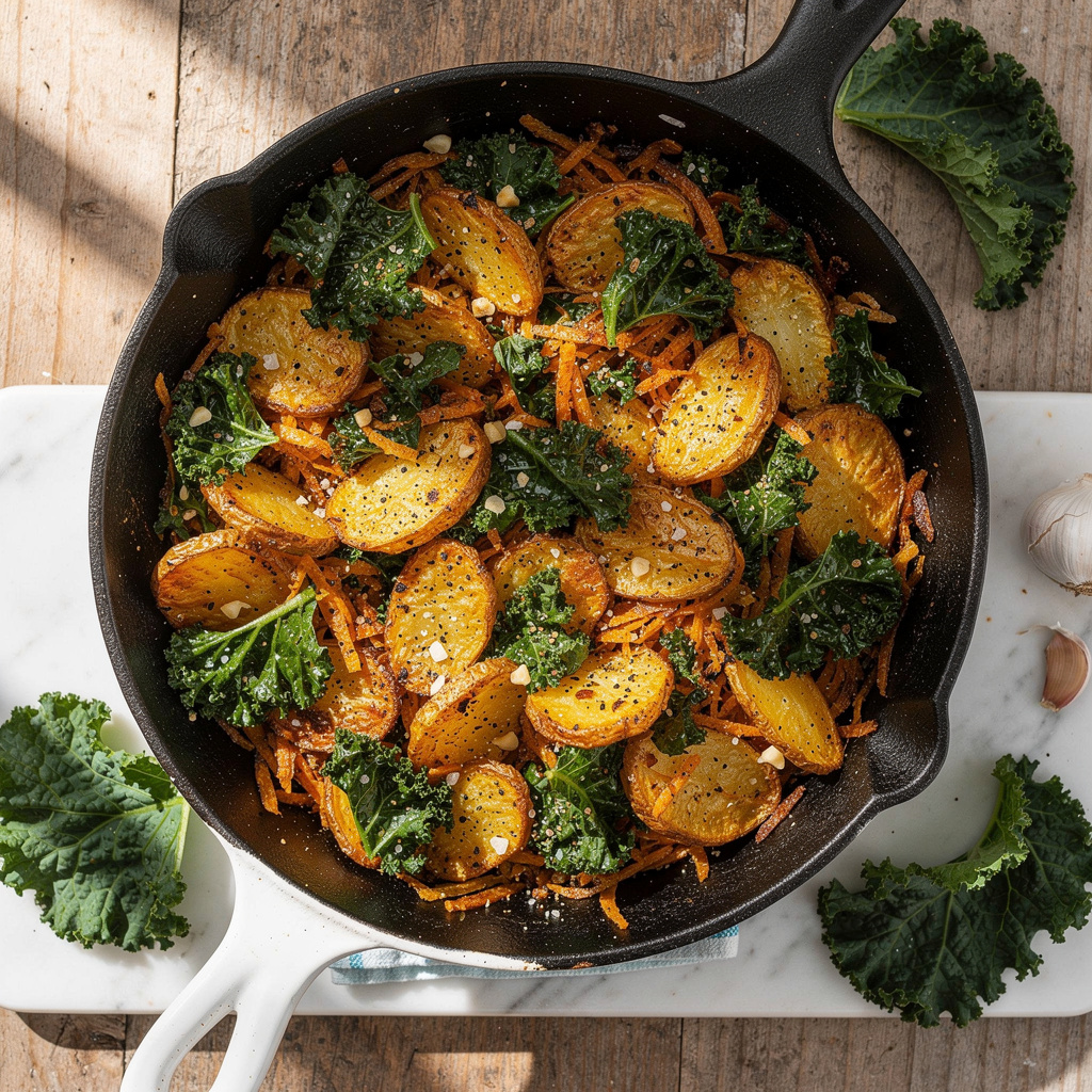 Garlic Hash Browns with Kale