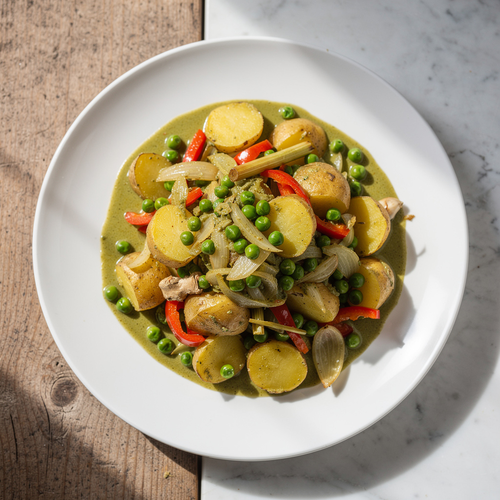 Thai Green Curry Potato and Pea Breakfast Hash
